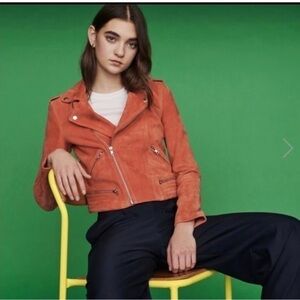 Maje Suede Goat Leather Moto Biker Jacket in Orange